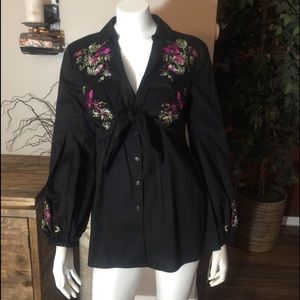 I N C Black Embroidered Shirt